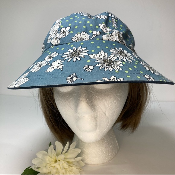 Reversible Sun Hat Wide Brim Navy Light Blue Floral NWOT - Picture 4 of 13